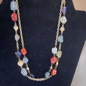 Brooks Brothers Necklace with Various Stones and Gold Accent chain.